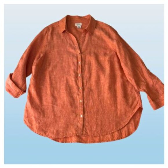 Sigrid Olsen Burnt Orange Linen Shirt – Plus Size 1X – Roll-Tab Sleeves - Picture 4 of 9